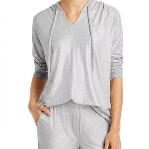 Majestic Filatures Soft Touch Metallic Gray V-Neck Drawstring Hoodie Size S NWT